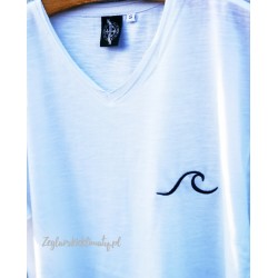 Koszulka męska biała bawełna organiczna - haft FALA