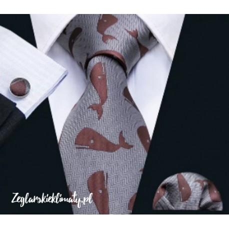 Komplet WIELORYB :-) krawat + spinki + poszetka