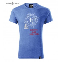 Koszulka męska niebieski melanż Podrożuj, Śnij, Odkrywaj :-)